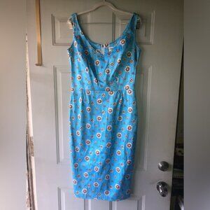 Bettie Page by Tatyana blue floral rockabilly pinup dress size M